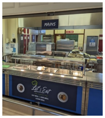 A cafe interior showing signage